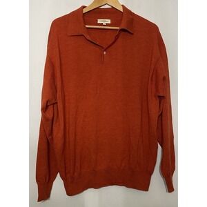 PETER MILLAR Cashmere Wool‎ Silk Long Sleeve Mens L Polo Sweater Orange Vintage